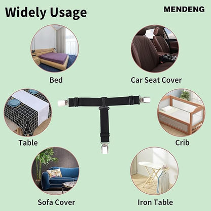 MENDENG Sheet Straps Fitted Sheet Clips Holder Surspeners Keep Sheets in Place Bed Sheet Fasteners Gripper Black 4P