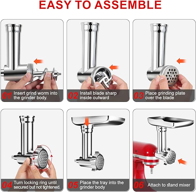 Stainless Steel Food Grinder Attachments for KitchenAid Stand Mixers and Cuisinart Stand Mixers SM-50. Meat Grinders, Sausage Stuffer, Food Processor. Durable Perfect Attachments for Kitchen aid Mixer