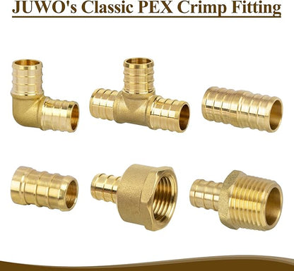 12" PEX Tee, PEX Fitting for Plumbing Repairs, Sturdy and Durable Brass Crimp Fitting (5 Pack)