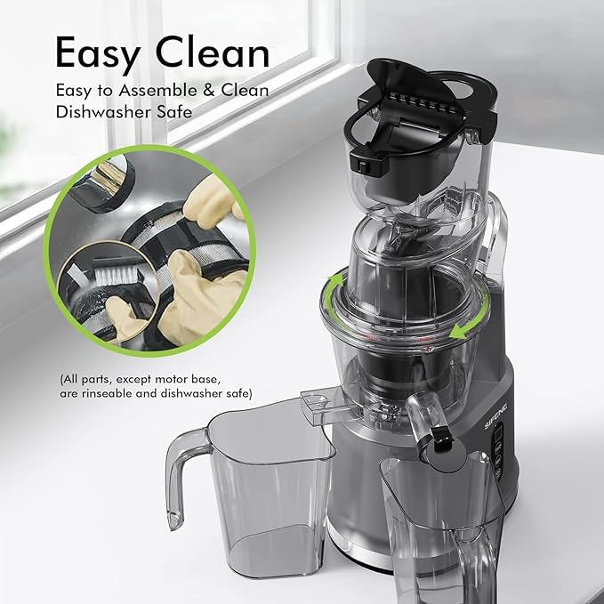 Cold Press Juicer Machine, SiFENE Slow Masticating Juicer, 83mm Wide Chute for Whole Fruits  Vegetables, Easy to Clean, High Yield, Non BPA, Gray