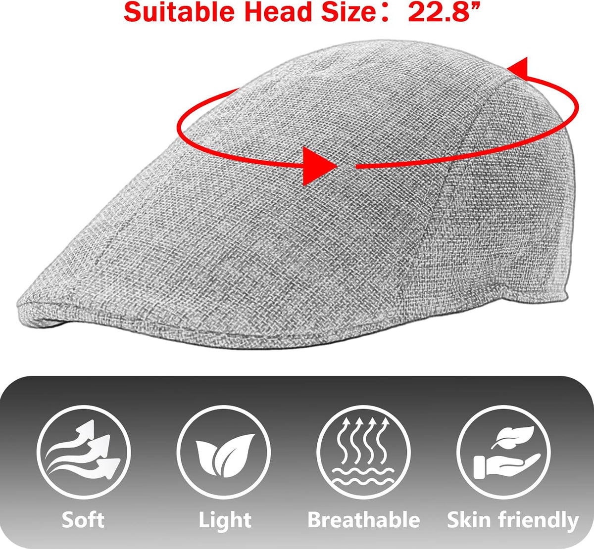Men's Flat Cap Summer Straw Weave Linen-Like Cotton Newsboy Hats Breathable Gatsby Irish Cabbie Ivy Cap