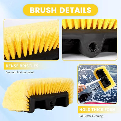 GIANT BEAR 10" Flow-Thru Penta-Level Car Wash Brush Head with Soft Yellow Bristles, Not Hurt Paint Scratch Free Cleaner Tool for Car Rv Truck SUV Deck Home Cleaning.