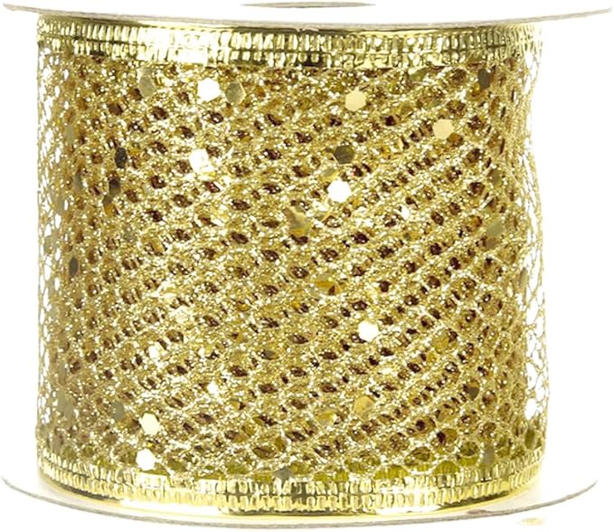 Sequin Mesh Wired Christmas Easter Glitter Sparkling Ribbon.Solid Spring Fabric Ribbon for Gift Wrapping Floral Bouquets Crafts Birthday Party Decor,2.5 x 10 Yards