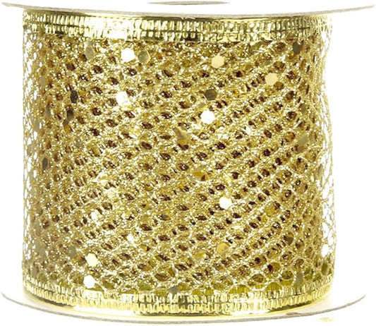 Sequin Mesh Wired Christmas Easter Glitter Sparkling Ribbon.Solid Spring Fabric Ribbon for Gift Wrapping Floral Bouquets Crafts Birthday Party Decor,2.5 x 10 Yards