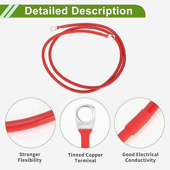 Universal 38" Lug 7 AWG Gauge 4FT Battery Inverter Cable Battery Cable Tinned Copper 1 Pc Red