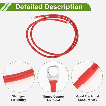 Universal 38" Lug 7 AWG Gauge 4FT Battery Inverter Cable Battery Cable Tinned Copper 1 Pc Red