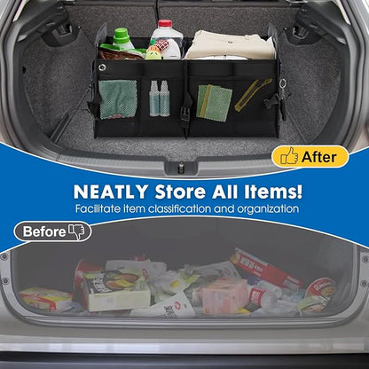 Large Car Trunk Organizer - Durable Oxford Cloth Car Storage Box with Flexible Dividers, Mesh Pockets  Foldable Design for SUVs, Cars  Groceries