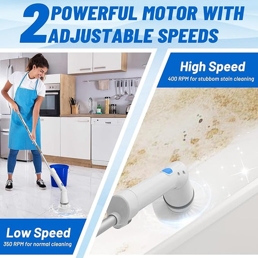 Electric Spin Scrubber Cordless BestMal 9 in 1 Tornado Scrub Shower Scrubber Power Scrubber for Cleaning Electric Scrubber for Cleaning Shower Brush Electric Grout Scrubber Bathroom Cleaning Tools