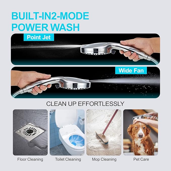 Shower Head With Handheld, High Pressure Shower Head With 10-Spray Modes, Detachable Shower Head Set Wtith Filters, Stainless Steel Hose  Shower Bracket,Easy to Install.Chrome.
