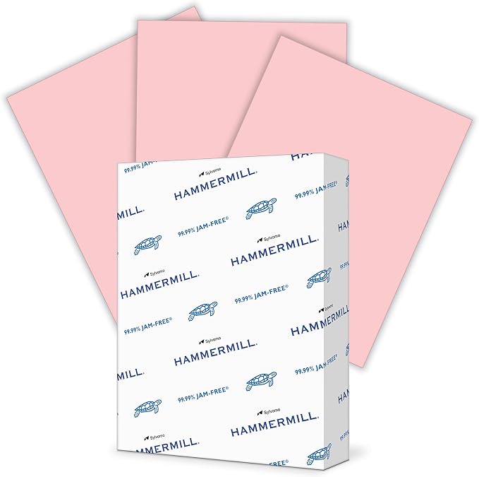 Hammermill Colored Paper, 20lb Pink Printer Paper, 8-1/2 x 11-1 Ream (500 Sheets) - Made in the USA, Pastel Paper, 103382