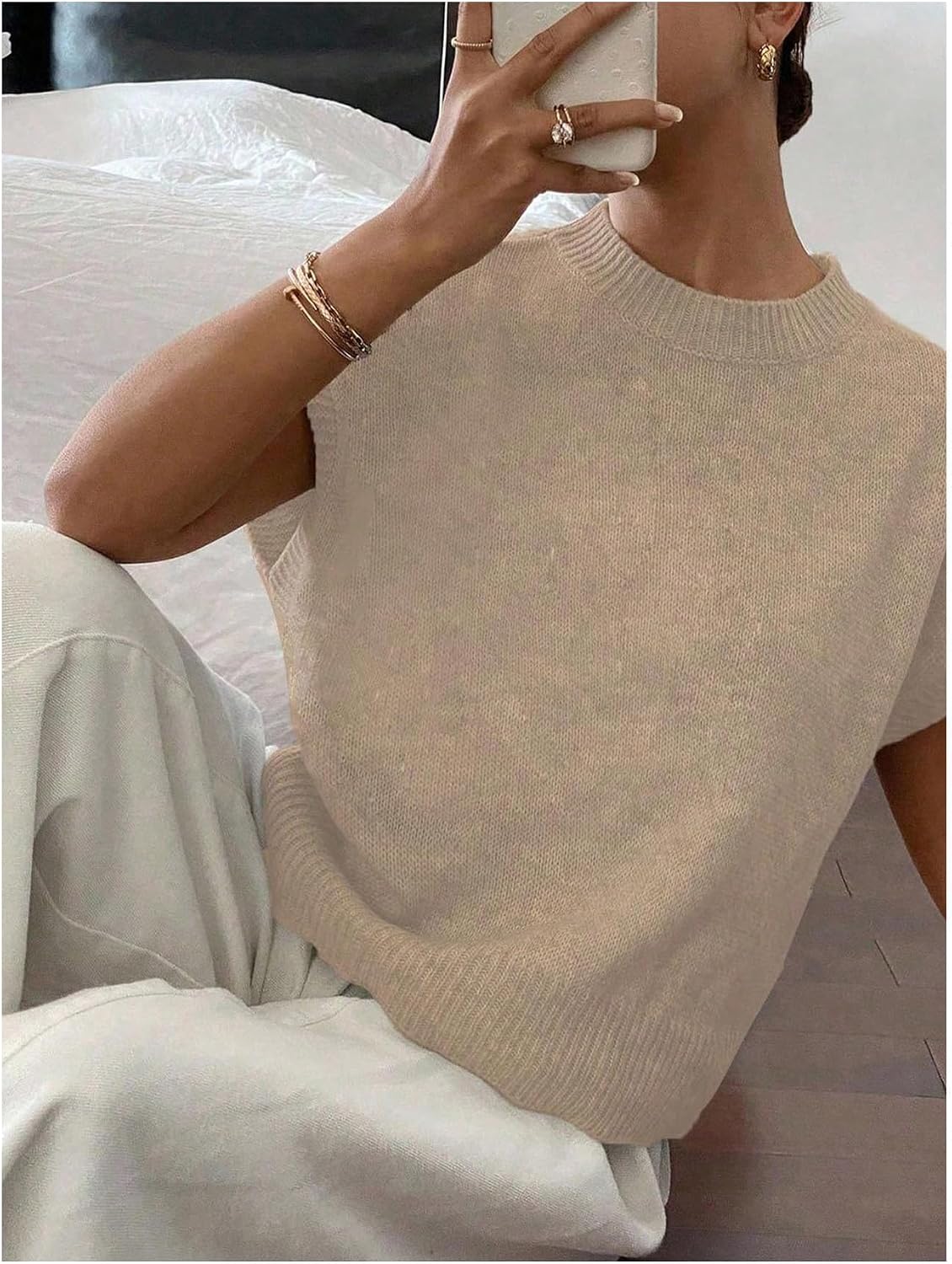 SOLY HUX Women's Short Sleeve Sweater 3D Floral Sweaters Pullover Tank Tops Knit Vest Trendy Fashion Clothing