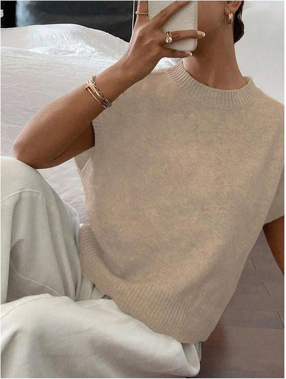 SOLY HUX Women's Short Sleeve Sweater 3D Floral Sweaters Pullover Tank Tops Knit Vest Trendy Fashion Clothing