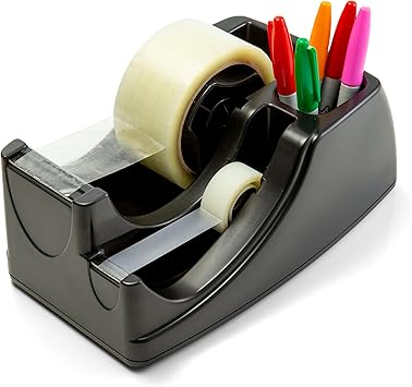 Officemate Recycled 2-in-1 Heavy Duty Tape Dispenser, 1" and 3" Cores, Black (96690)