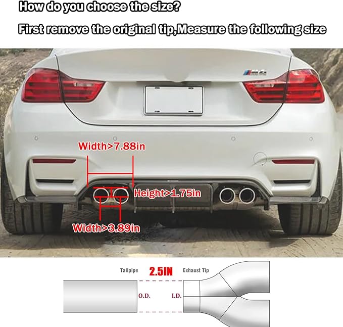 Vechkom 2.5 "Inlet to 3.5" Outlet Exhaust Tip Black Dual Y Carbon Car Rear Tip 9.8" Length Universal for Vehicles with 2.5" O.D. (Matt All Black)