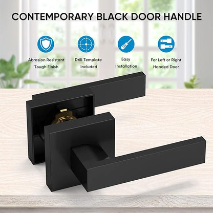 TICONN Dummy Door Handle, Heavy Duty Reversible Square Dummy Door Lever for Indoor, Bedroom, Closet (1 Pack, Front  Back Pair, Matte Black)