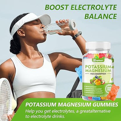 Potassium Magnesium Supplement Gummies for Adults Kids, Sugar-Free Potassium Gummies Supports Leg Cramps  Muscle  Immune Health, High Absorption Vegan Magnesium Gummies 5 Fruit Flavor 60 Cts
