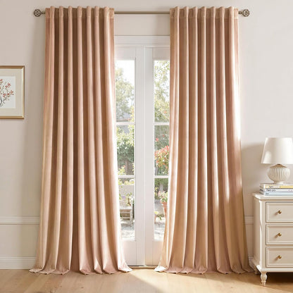 Topfinel 120 Inches Long Extra Long Blush Pink Velvet Curtains for Living Room, Taupe Brown Heavy Luxury Floor to Ceiling Back Tab Sound Absorbing Crushed Velve Drapes 2 Panels for Track System 10 FT