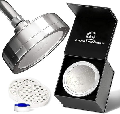 AquaHomeGroup Luxury Filtered Shower Head (Metal) - Vitamin CEA 5 Shower Caps - Reduses Chlorine Sediments - Consistent Water Pressure - Massage and SPA Effery Shower Head