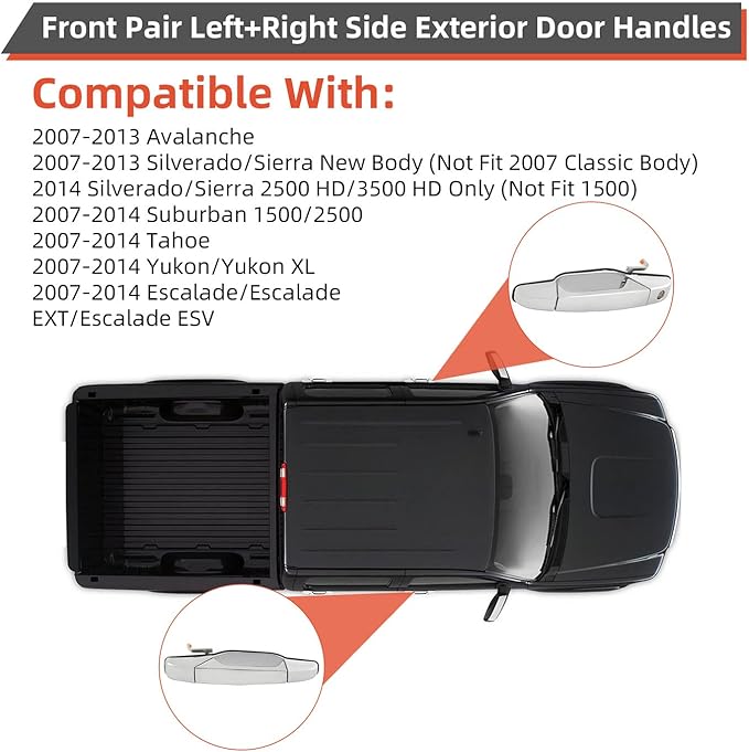 DEAL AUTO ELECTRIC PARTS New 2pcs Front Pair LeftRight Side Chrome Exterior Door Handles Compatible With 07-13 AvalancheSilveradoSierra New Body 07-14 SuburbanTahoeYukonXLEscaladeESVEXT