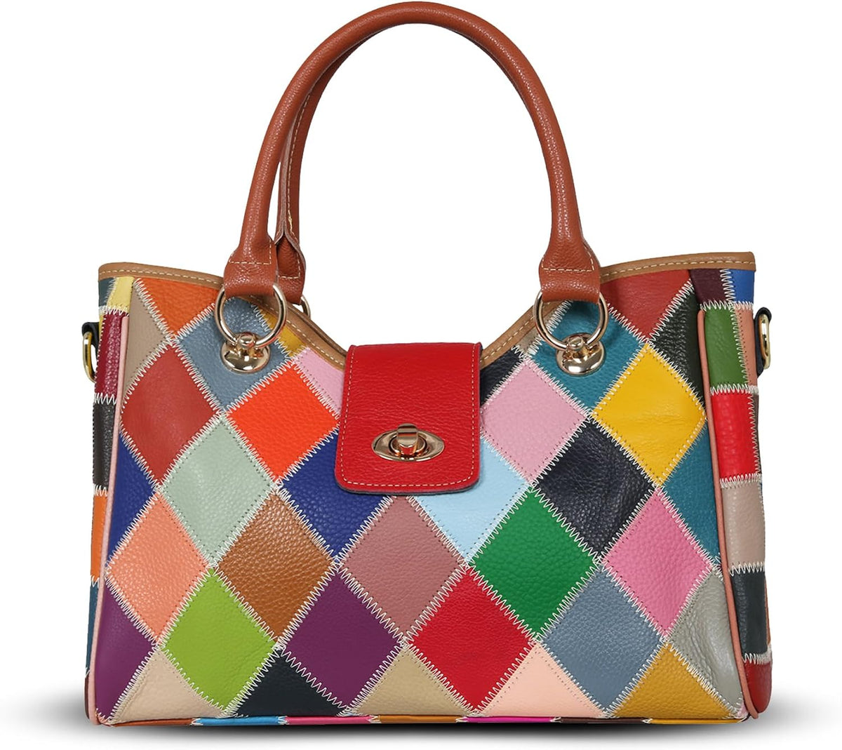 HESHE Genuine Leather Handbags Colorful Purses for Women Crossbody Bag Multi-color Tote Purse Designer Hobo Shoulder Bag