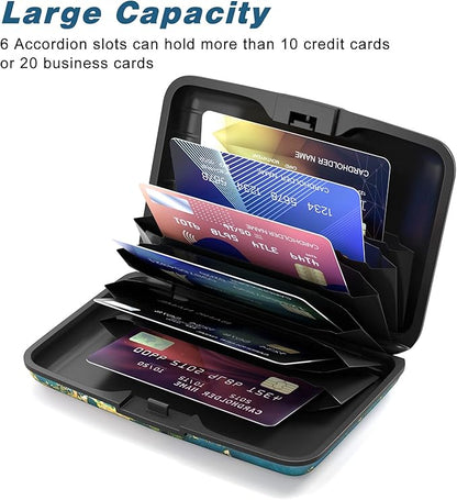 Credit Card Holder, Mini Aluminum Card Wallet RFID Blocking Slim Metal Hard Card Case for Women Men, Almond Blossom