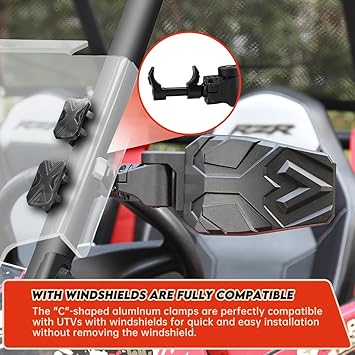UTV Side Mirrors,UTV Mirror Automatic Folding and Resetting in The Event of Collision,Fits 1.5"-2"Roll Bars Compatible with Polaris RZR,Can Am X3, Honda Pioneer, Kawasaki Mule, Cfmoto Zforce