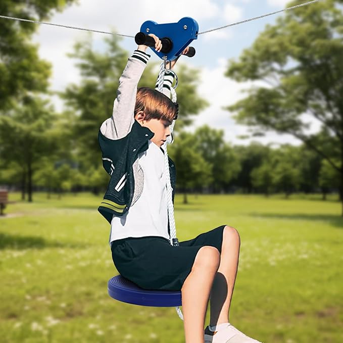 Zip Lines,Zip Line Kit,Zipline,Slackline Pulley,120ft with Stainless Steel Spring Brake