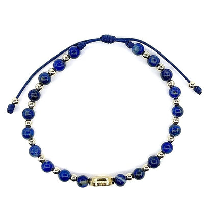 St Benedict Coin and Natural Round Red Coral Beads Adjustable Bracelet for Women (Blue Lapis Lazuli)
