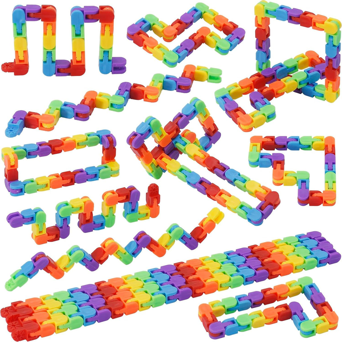 30 Pack Rainbow Wacky Track Toys Snap and Click Fidgets Toys - Party Favors Bulk, Finger Sensory Toy for Stress Relief, Goodie Bag Fillers, Treasure Box Toys for Classroom, Stocking Stuffers
