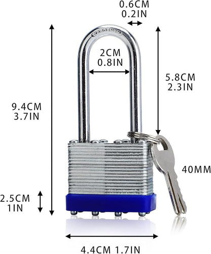 4 Pack Outdoor Padlocks with Keys Long Shackle Keyed Alike Padlocks with 8 Keys 40mm Heavy-Duty Locks for Gate Fence Toolbox School Gym