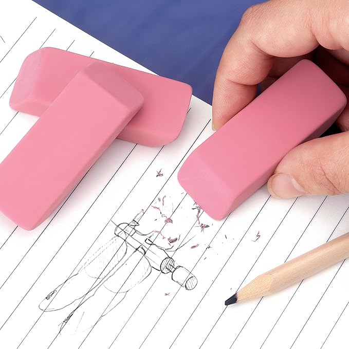 Tamaki Erasers, Pink Pencil Erasers for Drawing, Artist Eraser, Large, Pack of 6