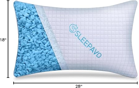 Adjustable Shredded Memory Foam Pillow Queen Size - Soft or Firm Rayon Derived from Bamboo Pillow for Side Sleeper, Stomach  Back - Cold Cooling Gel Bed Pillow for Sleeping Premium Comfortable Pillow