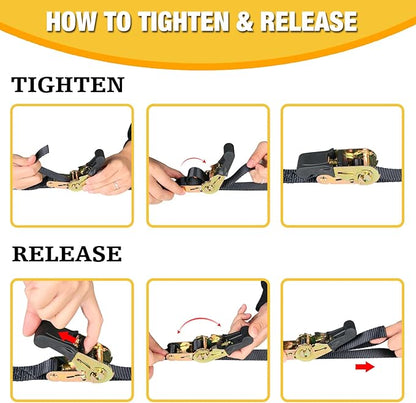 Endless Ratchet Tie Down Straps 2 Pack 1 Inch x 8 Ft Heavy Duty Ratcheting Securing Strap Cargo Ropes for Motorcycles, Trailer, Kayak