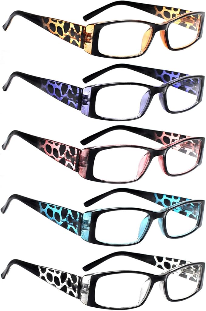 5 Pack Spring Hinge Reading Glasses Rectangular Fashion Quality Readers for Men and Women (multicolour, 2.75)