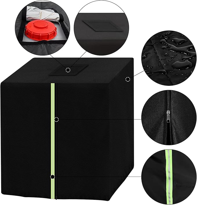 IBC Tote Cover for 275 Gallon (1000L), Outdoor IBC Ton Barrel Cover,Rain Barrel Cover,Water Tank Protective Covers, Waterproof ,420D Oxford Black, 47.345.739.4inch
