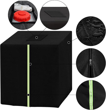 IBC Tote Cover for 275 Gallon (1000L), Outdoor IBC Ton Barrel Cover,Rain Barrel Cover,Water Tank Protective Covers, Waterproof ,420D Oxford Black, 47.345.739.4inch