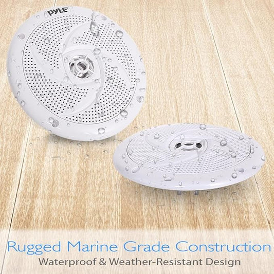 Pyle Marine Speakers - 6.5 Inch 2 Way Waterproof and Weather Resistant Outdoor Audio Stereo Sound System with 240 Watt Power and Low Profile Slim Style - 1 Pair - PLMRS6W (White)