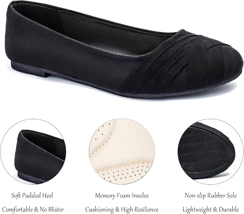 Bow Black Veittes Women's Wide Width Dress Round Toe Ballet Flats | Wide Flats for Women Slip On Comfortable Casual Office Business Work