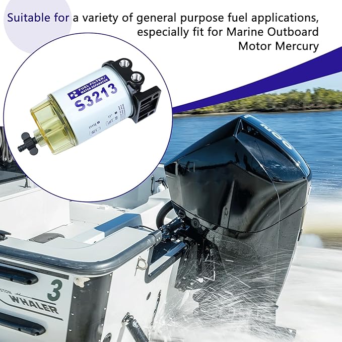 Fuel Filter Water Separator Compatible with Mercury Marine Outboard Motor with 38" Barb x 14" NPT Fittings Replaces 35-60494-1, S3213, 18-7932-1, S3213, S3214,35-809097