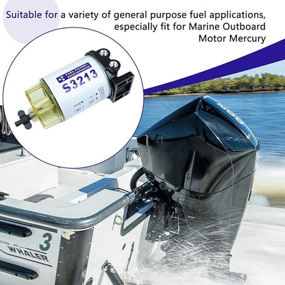 Fuel Filter Water Separator Compatible with Mercury Marine Outboard Motor with 38" Barb x 14" NPT Fittings Replaces 35-60494-1, S3213, 18-7932-1, S3213, S3214,35-809097