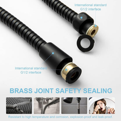 OFFO Shower Hose, Kink Free Stainless Steel Shower Hose Attachment Electroplating Handheld Shower Head Hose Flex Hoses Extension with Brass Insert & Nut for Pet Bathing Cleaning 80 in, Matte Black