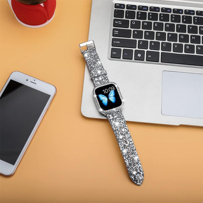 Compatible For Apple Watch Band with Bling Diamond Case 38mm 40mm 41mm 42mm 44mm 45mm 46mm 49mm Ultra 3/2/1, Women Glitter Sparkle Bands For iWatch Band Series 11 10 9 8 7 6 5 4 3 2 1 & SE3 SE2 SE