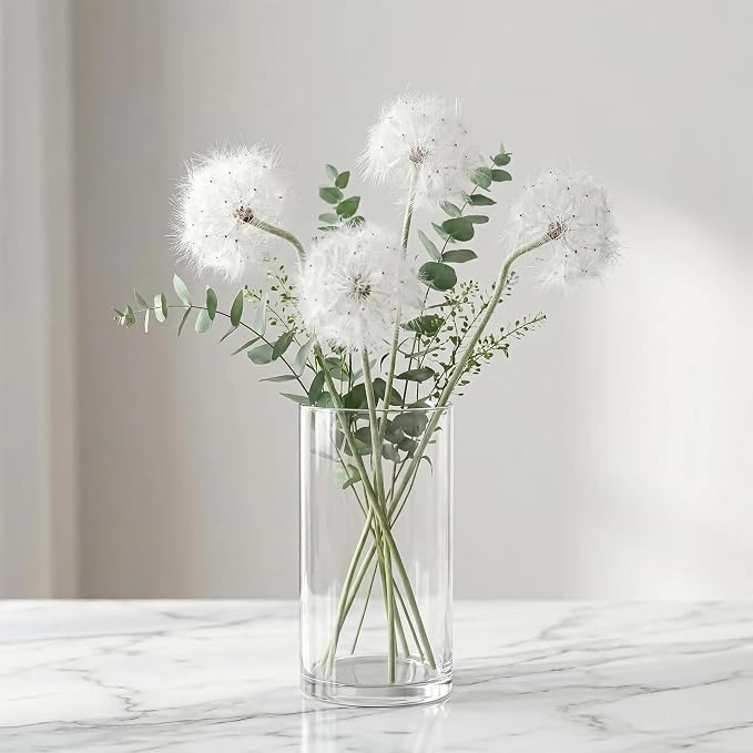 TOPIA Artificial Dandelion Flowers Lovely Faux Dandelion Flowers for Home Decoration (4 Pcs) (White) (22" long)