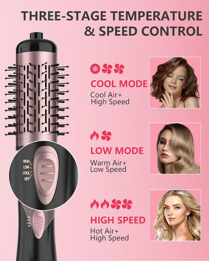 Rotating Hair Dryer Brush, 3-in-1 Hot Air Styler and Rotating Brush, Rotating Blow Dryer Brush with 2 Detachable Brushes(1.5"& 2"), Black