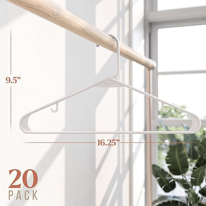 Clothes Hangers Plastic 20 Pack - White Plastic Hangers - Makes The Perfect Coat Hanger and General Space Saving Clothes Hangers for Closet - Percheros Ganchos para Colgar Ropa Hangars