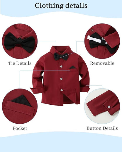 DISAUR Boy Suits Boys Wedding Outfit Dress Shirt with BowtieSuspender Pants for Formal Occasion 6-10 Years