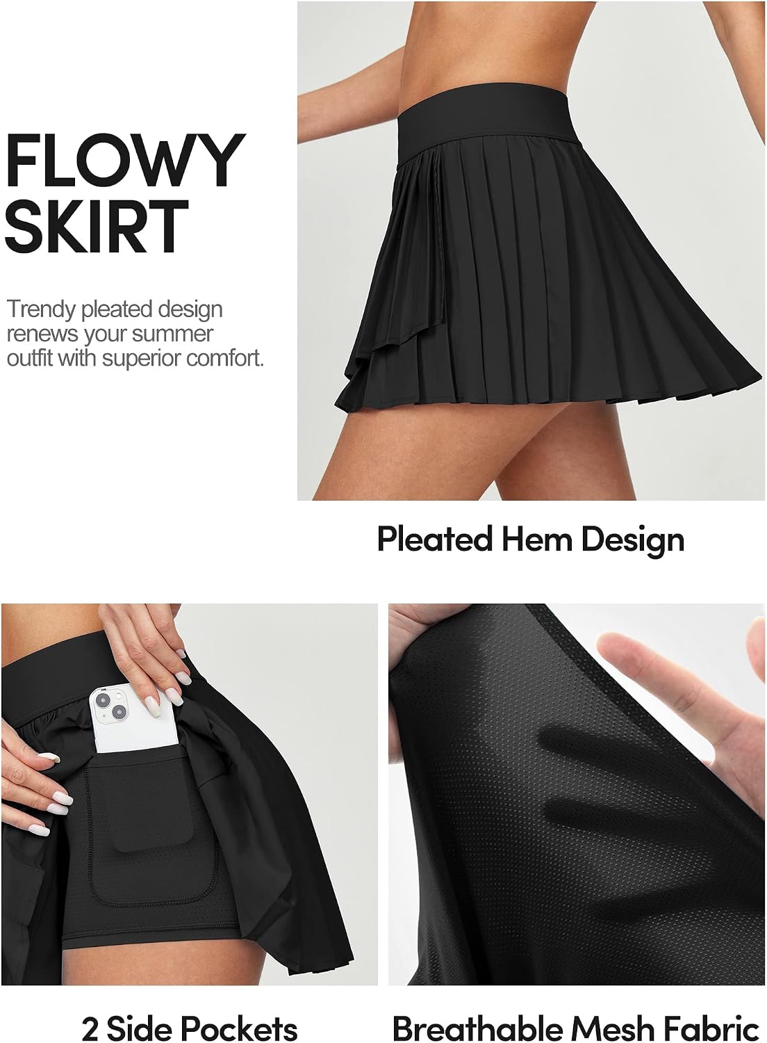 IUGA Tennis Skirt Pleated Skirts for Women with Pockets High Waisted Athletic Skirt Skorts for Woman Workout Golf Skort.