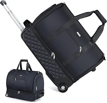 Rolling Garment Bag for Travel - Convertible Duffel Bag with Wheels  Shoes Compartment, Carry on Suit Luggage Bag with Trolley for Business Trip, Wedding, Weekender