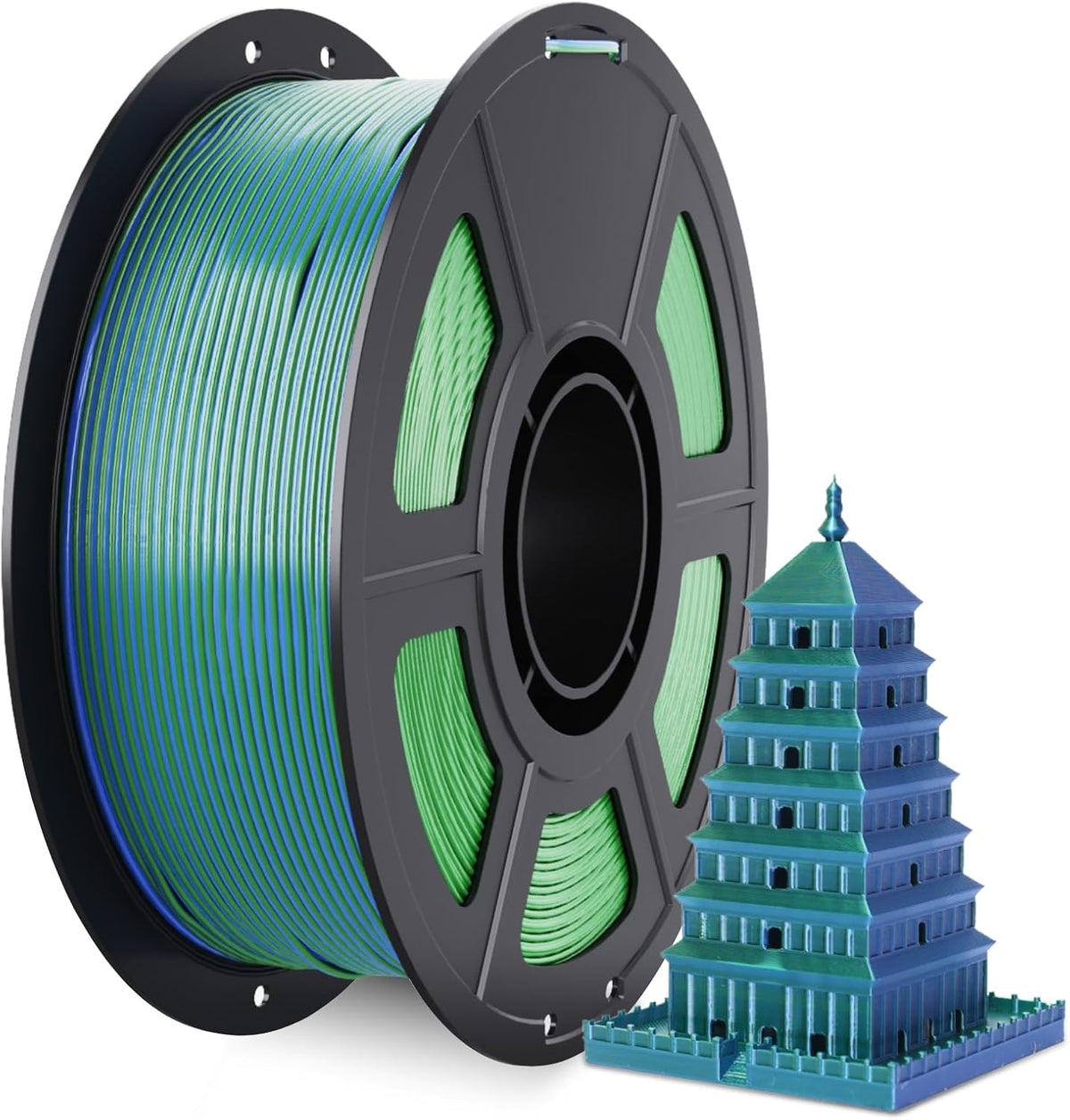 Silk Dual Color Pla Filament, Silk PLA 3D Printer Filament 1.75mm, Shiny Silk Texture, Dimensional Accuracy +/- 0.02mm, 1KG Spool (2.2 lbs), PLA Silk Dual Color (Blue Green)