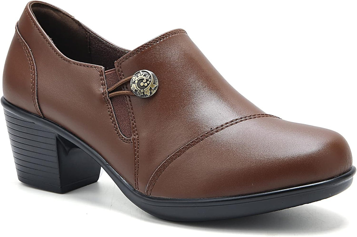 UZB Women's Slip-On Loafer Zip Leather Pump Shoes
